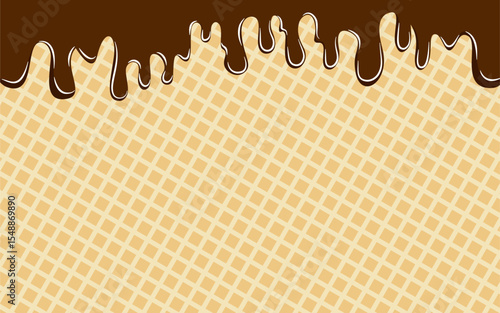 chocolate dripping on waffle cone background