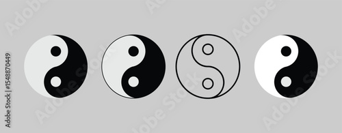 Celestial Yin Yang Icon Symbol Set – Sun & Moon Balance Black & White Vector Pack.
