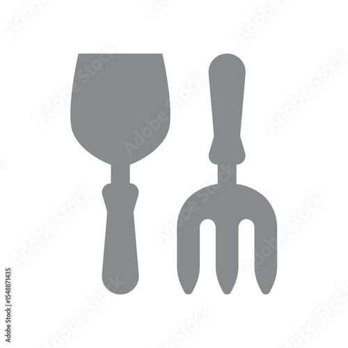 Gardening tools, shovel and pitchfork vector icon. Beach toy playing in sand summer symbol.