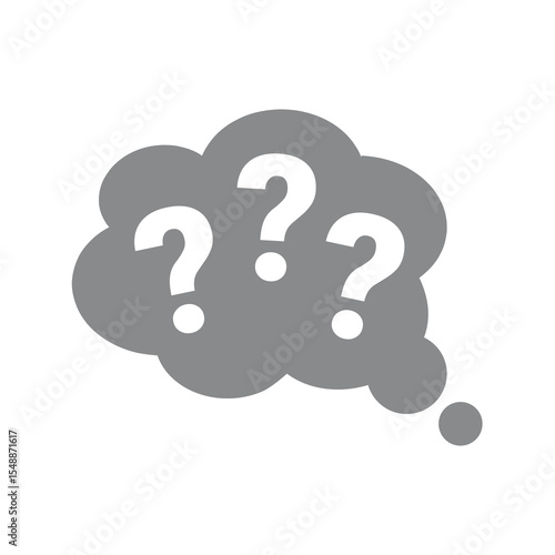 Question mark thought cloud or balloon. Thinking, asking questions and confusion or overthinking vector icon.