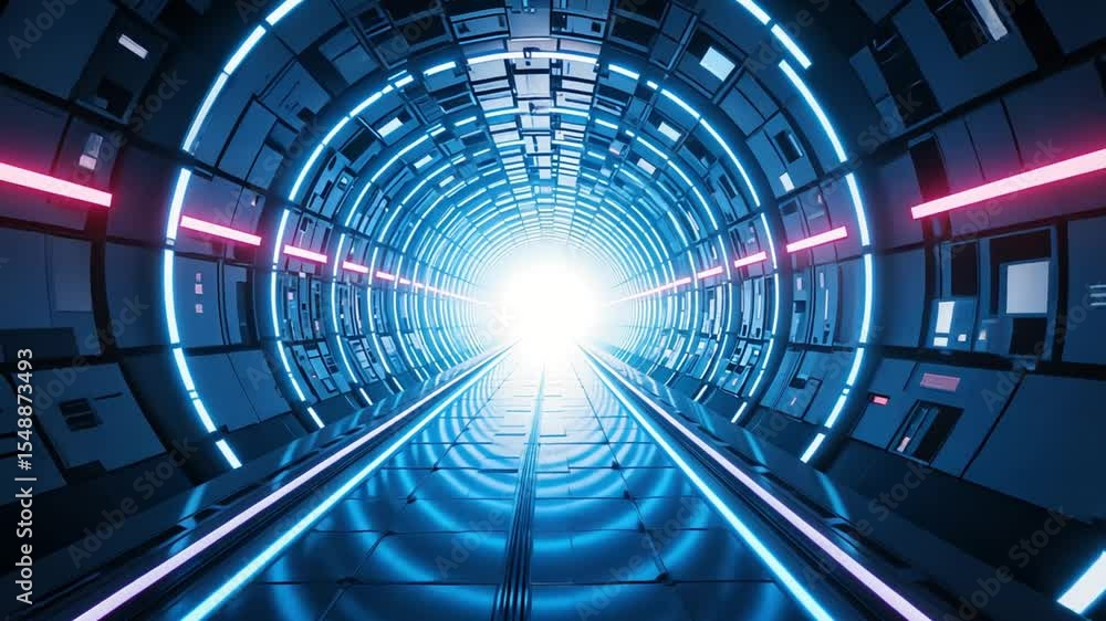 Futuristic tunnel video background for sci fi projects and motion graphics with neon lights effect