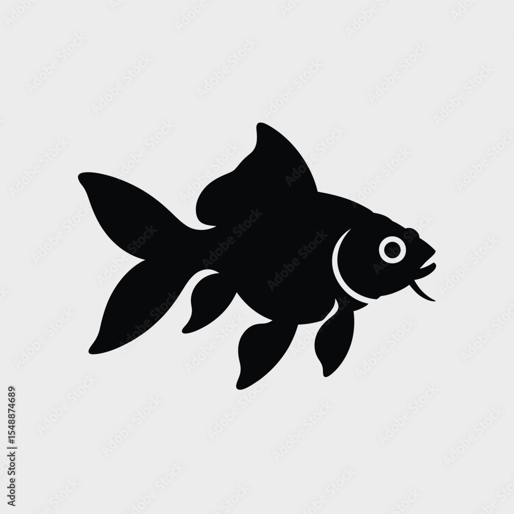 Fototapeta premium Black Goldfish Silhouette Aquatic Animal Icon Simple Flat Design Vector Graphic image