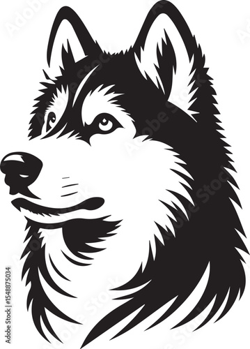 Siberian Husky Dog Vector Illustration in Black and White 