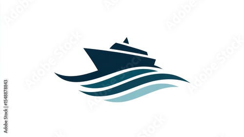 Cruise ship logo in the Sea: A sleek cruise ship glides gracefully across the tranquil sea, its elegant design mirroring the beauty of the deep blue waters. A symbol of travel, adventure.