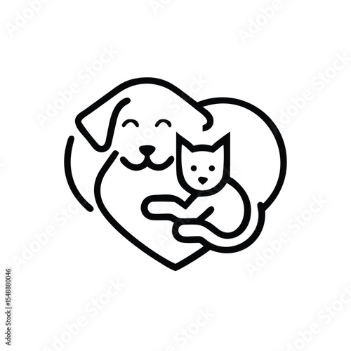 Dog and Cat Embracing Icon for Animal Friendship Materials, Pet Adoption Websites, Veterinary Services, Animal Behavior Blogs and Pet Product Marketing