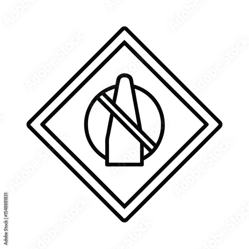 Prohibition sign against alcohol use black and white line art design for informative warning