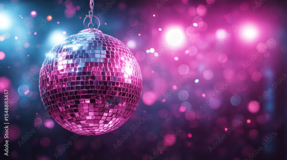Obraz premium Vibrant pink disco ball under sparkling lights at nightclub party
