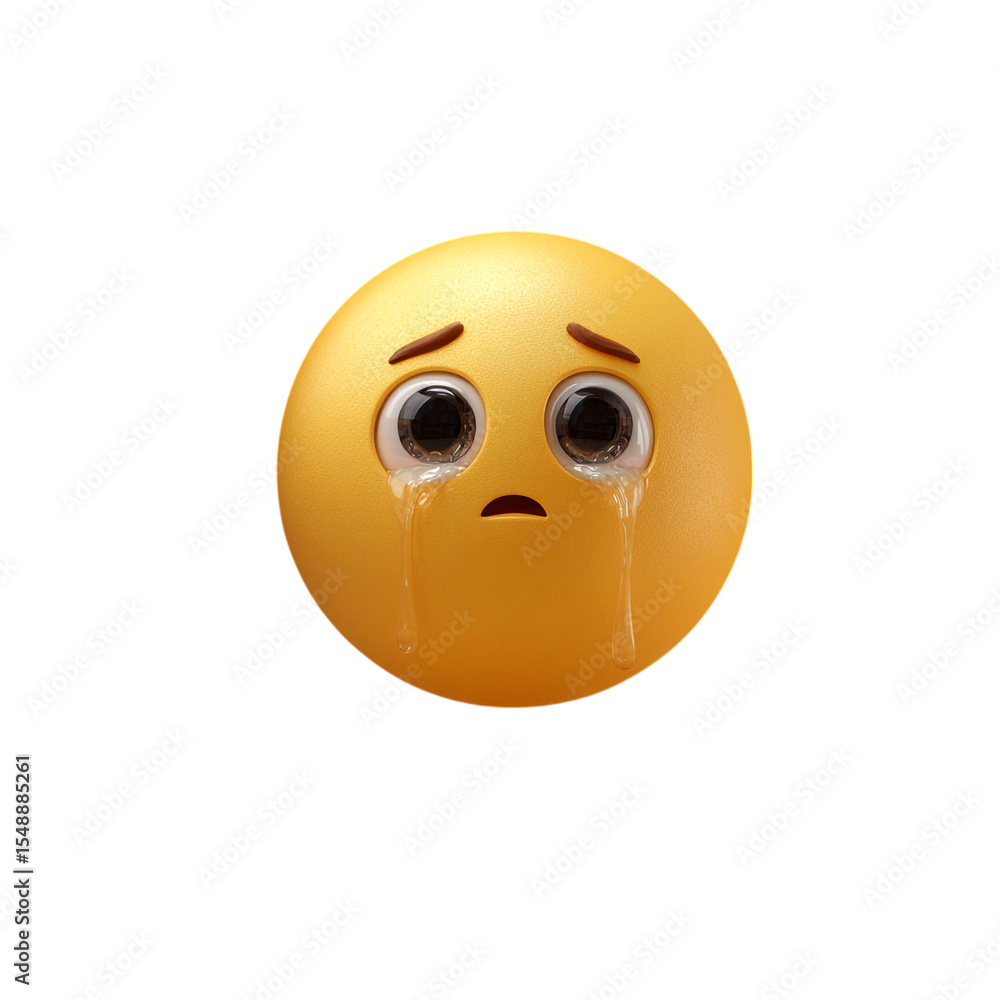 Fototapeta premium Crying face emoji with teardrop animation illusion, no background