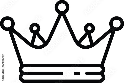 Simple black line art illustration of a crown. Line art icon of a simple crown, representing winning and royalty 