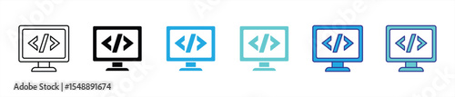 screen programming icon set. contain representation of modern coding and development on digital platform icon, thin line and color style symbol sign for your app and web. vector illustration