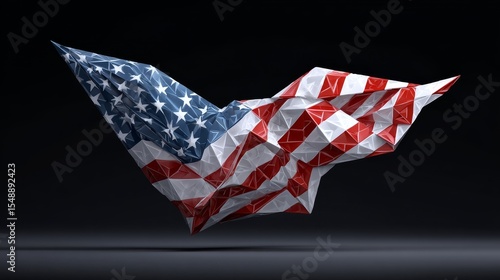 Abstract American Flag in Geometric Pattern and 3D Design Style