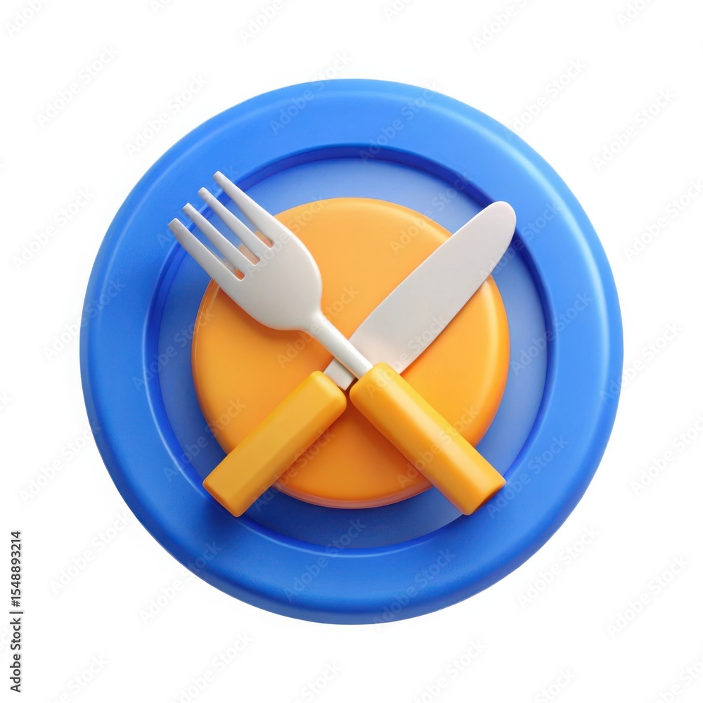 Fototapeta premium 3d render of a fork and knife on a plate icon isolated on white background