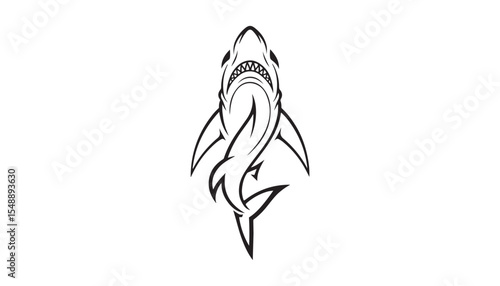 A silhouette of shark tribal tattoo with outline On white background