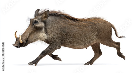 A warthog running against white