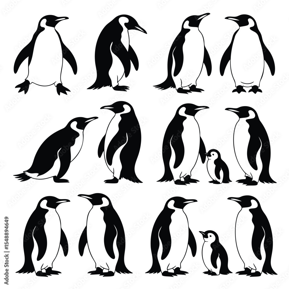 Obraz premium Elegant Penguin Silhouettes: A Family Portrait