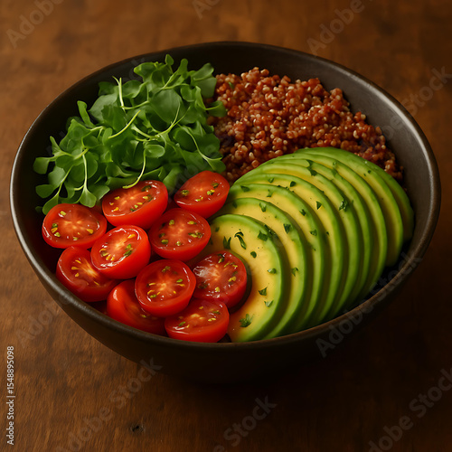 Fresh vibrant vegetable salad with tomatoes, cucumber, and green lettuce, a healthy vegetarian meal