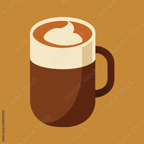Full Glass of Coffee with Creamy Chocolate Topping Vector