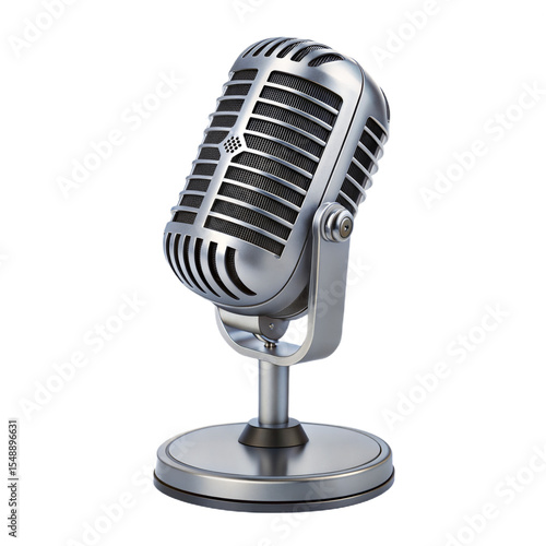 3D Gray Studio Microphone Icon in Plastic Style on White Background.