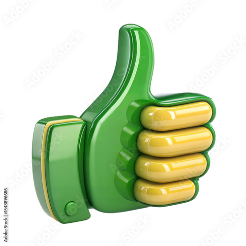 Glossy 3D Thumb up Hands Gestures Icon in Plastic Style on White Background.