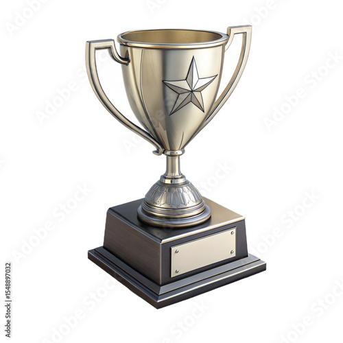 3D Trophy Icon in Plastic Style on White Background.