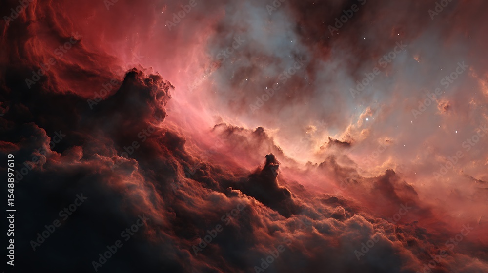 Fototapeta premium Dramatic Red Nebula with Clouds and Stars