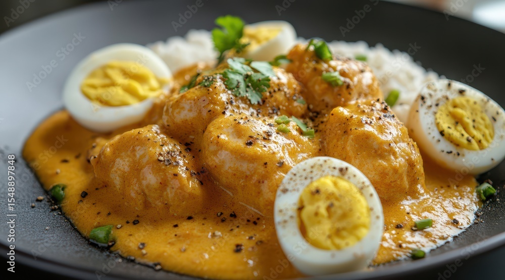 Creamy chicken curry with rice and eggs Creamy chicken curry with rice and eggs