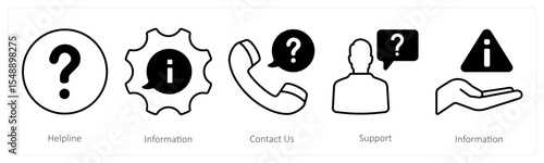 A set of 5 mix icons as helpline, information, contact us