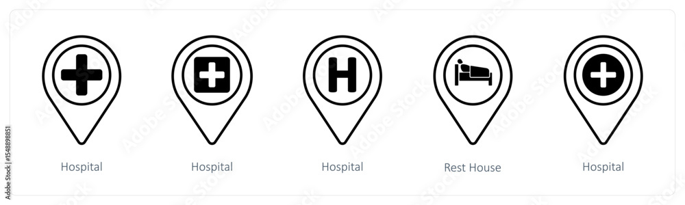 Obraz premium A set of 5 mix icons as hospital, rest house, health care