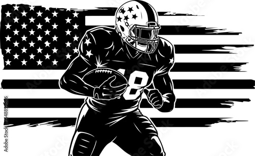 American Football Player Silhouette against the American Flag.