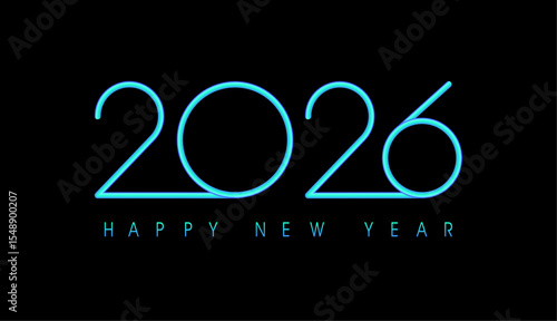 Happy New Year 2026 neon numbers. 2026 typography logo modern text vector design. Happy New Year 2026 business template for banner, greeting card or calendar cover. 
