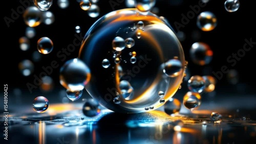 Wallpaper Mural Abstract water bubbles on black background with shiny liquid spheres and droplets 4k Abstract background video Torontodigital.ca