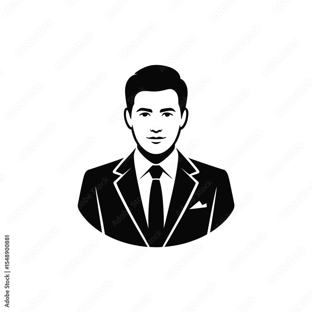 Black and White Icon of a Man in a Suit and Tie Portrait Illustration businessman Black and White Icon of a Man in a Suit and Tie Portrait Illustration businessman