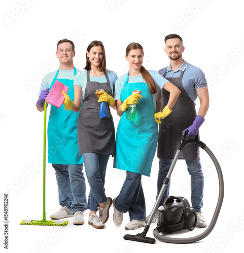 Team of young janitors with...