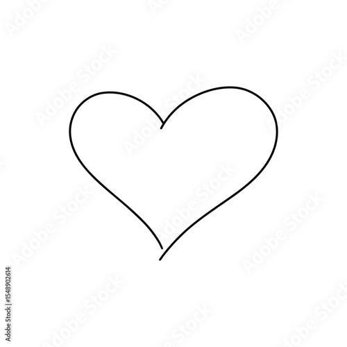 Heart, outline with a thin black line, isolated on a white background, graphic illustration, vector. Drawing a heart shape manually with a marker. A symbol of love for Valentine's day, holiday