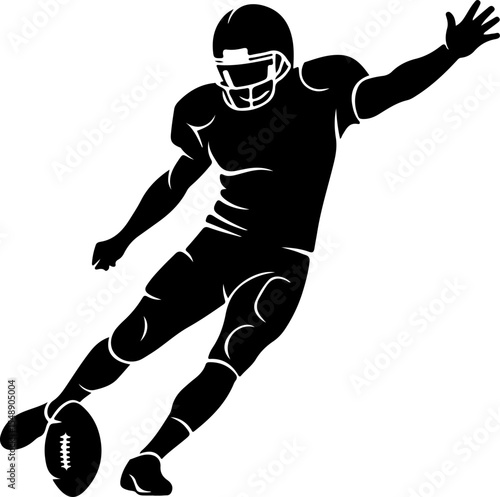 Silhouetted American Football Player Kicking the Ball