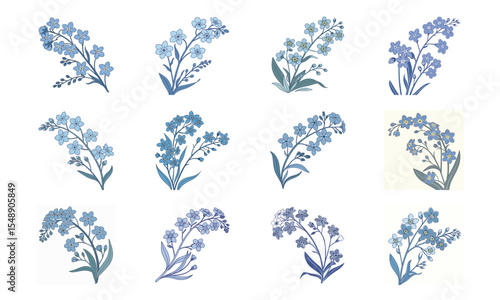 Bundle Forget Me Not Flowers Cluster Flat Blue Tones Fi Forget Me Not Flowers