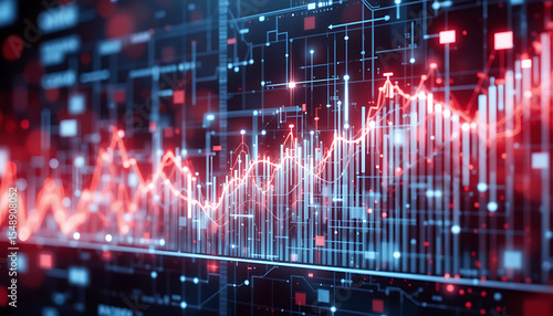 technical financial graph on technology abstract background red graph