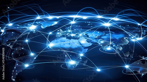 Global network connectivity world map graphic