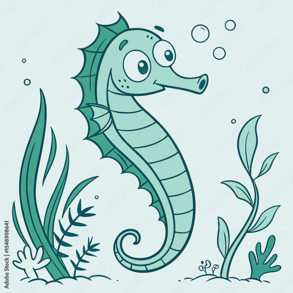 Fototapeta premium Whimsical Green Seahorse An Aquatic Creature Vector Illustration