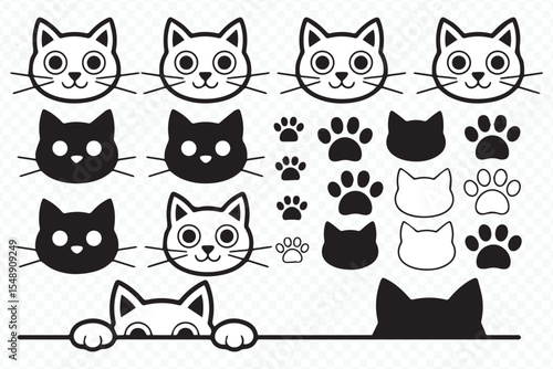 adorable cat faces and paw prints clipart for pet lovers and animal-themed artwork vector