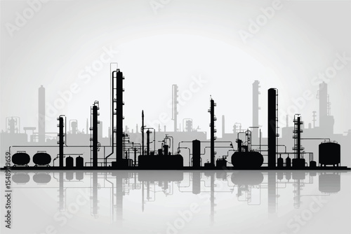 detailed refinery plant illustration featuring intricate piping and towers for engineering projects vector