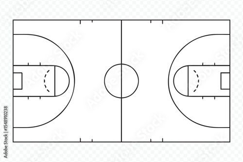professional basketball court blueprint with clear lines and zones for sports facility design vector