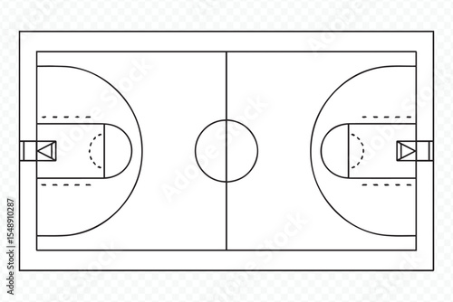 vector illustration of a basketball court with precise markings for game strategy and analysis