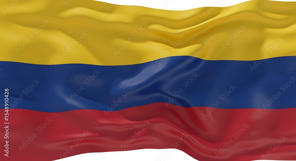 Naklejka premium The distinct yellow, blue, and red tricolor flag of Colombia, shown with realistic fabric texture. 