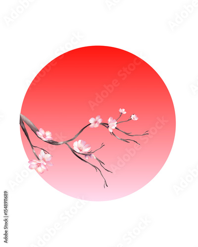 vector illustration of a cherry blossom in red circle
