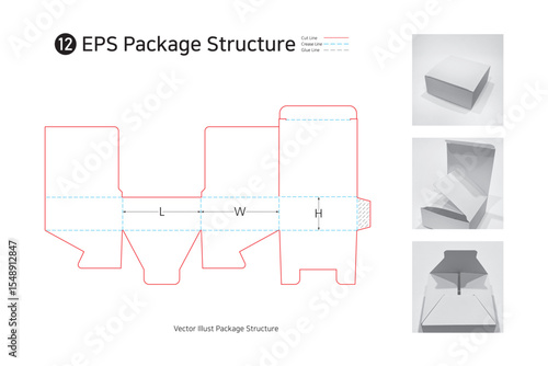 P1_12. a cross assembly package structure. package Dieline. Box structure. 