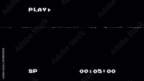 Old VHS play tape damaged with timer and transparent background. Analog TV noise 4K video Alpha channel