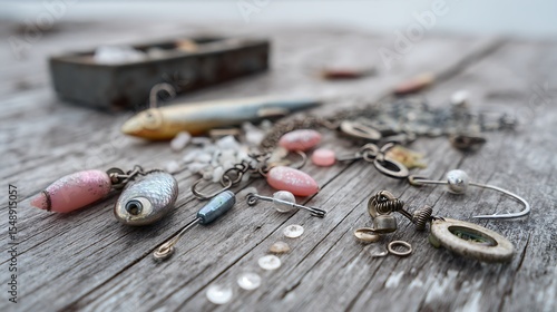Wallpaper Mural Fishing Lures and Tackle on Wooden Surface Torontodigital.ca