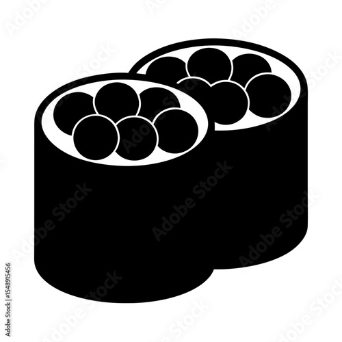 Monochrome Illustration of Gunkan Maki Sushi Rolls with Caviar Topping