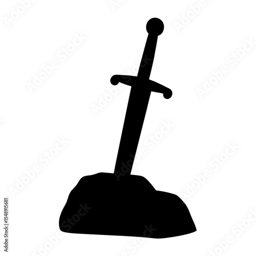 Excalibur the legendary sword of King Arthur embedded in a stone